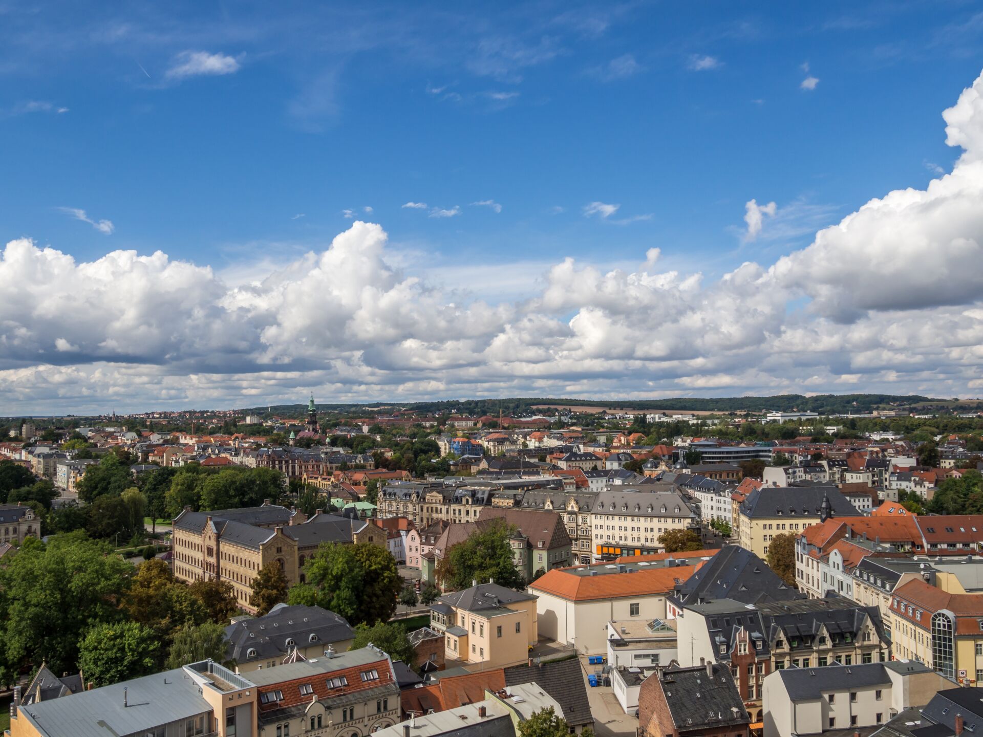 Panorama von Zwickau, mit seinen typischen roten Dächern und der umgebenden Landschaft